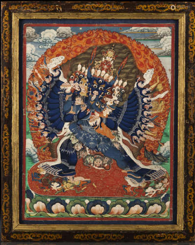 清18世纪晚期，西藏风格 大威德金刚唐卡