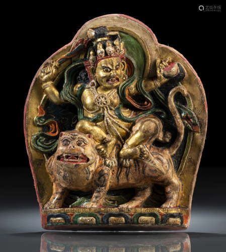 清19世纪，蒙古风格 彩绘泥塑寳生佛化相擦擦