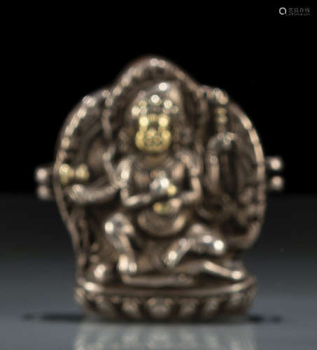 中国20世纪早期，西藏风格 四臂大黑天像护身佛盒