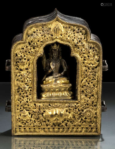 清19世纪，西藏风格 铜胎护身佛盒