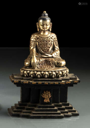 20世纪早期，不丹风格 释迦牟尼佛莲座铜坐像