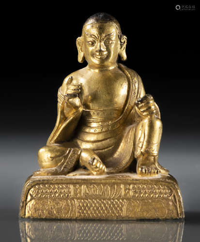 清18世纪晚期，汉藏风格 铜鎏金伐那婆斯尊者坐像