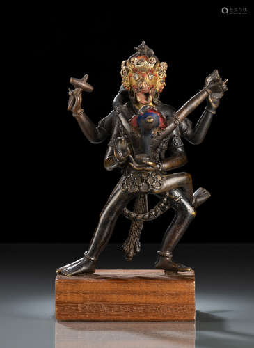清19世纪晚期，西藏风格 阎摩罗阇双修铜立像