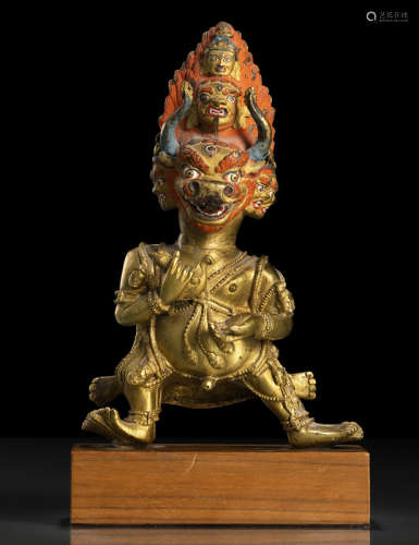 清19世纪，西藏风格 铜鎏金大威德金刚立像