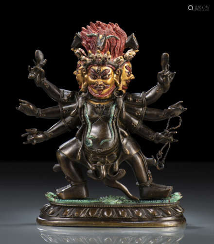 清18世纪晚期，汉藏风格 马头明王莲座铜立像