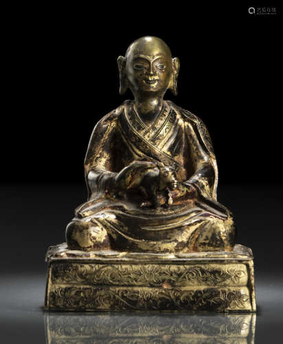 清18世纪晚期，汉藏风格 铜鎏金巴沽拉尊者坐像