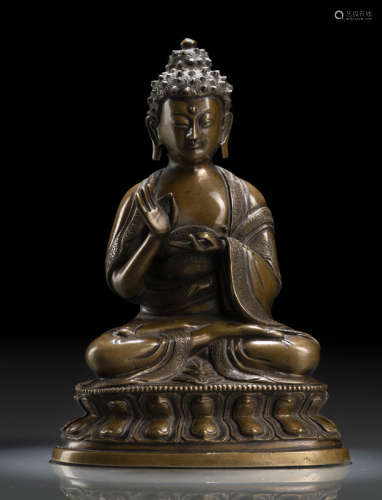 清18世纪，汉藏风格 释迦牟尼佛莲座铜坐像