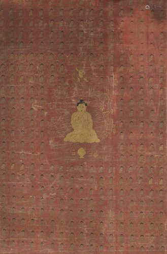 清18世纪，西藏风格 红地金身释迦牟尼佛唐卡
