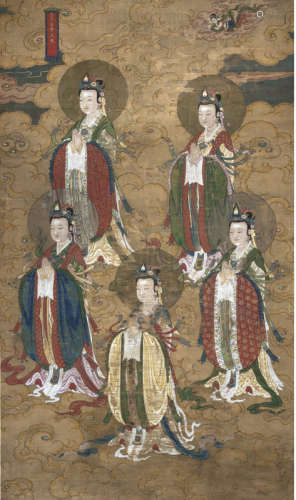 中国17世纪 诸天图一副 水墨设色绢本