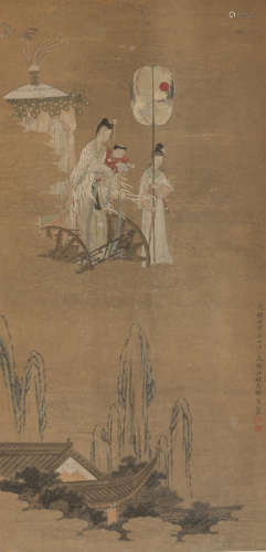 中国，题记所注日期为1903年 西王母香车图 纸本立轴 水墨设色