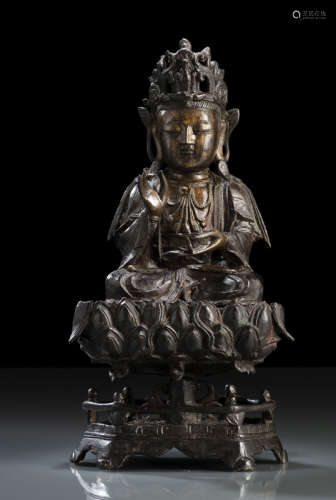 中国17世纪 观音井台盛莲座铜坐像