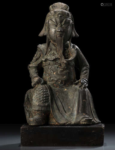 中国17世纪 关帝戎装铜坐像