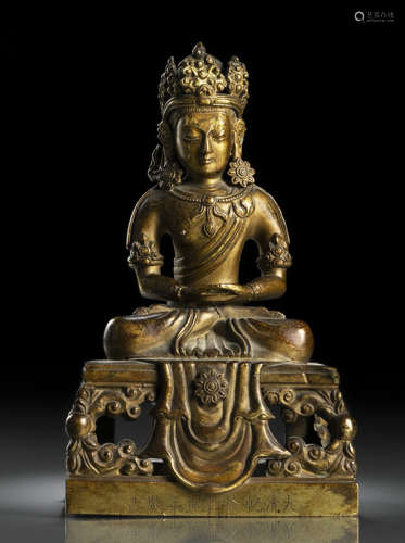 清乾隆，铭文所注日期为1770年 铜鎏金无量寿佛台座坐像