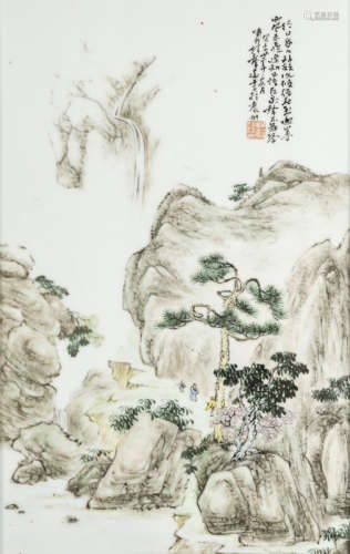 中国，题款所注日期为1943年 胡声远：山水图瓷板