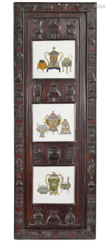 中国20世纪 博古图瓷板挂屏
