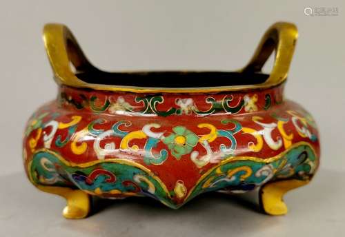 CHINESE CLOSIONNE ENAMEL TRIPOD CENSER