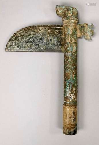 CHINESE ARCHAIC BRONZE AND JADE WEAPON