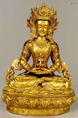 CHINESE QING GILDED BRONZE BUDDHA