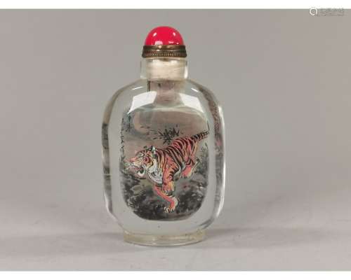 CHINESE INSIDE PAINTED GLASS SNUFF BOTTLE.