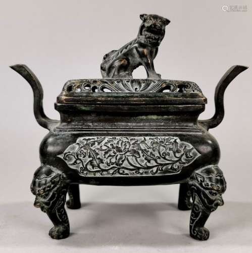 CHINESE BRONZE CENSER WITH LID