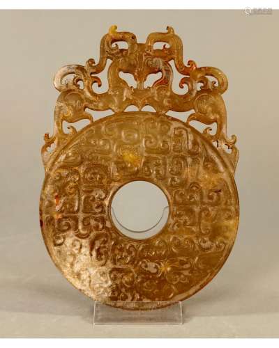 CHINESE ARCHAIC CARVED JADE DISK