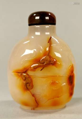 RARE CARVED AGATE SNUFF BOTTLE