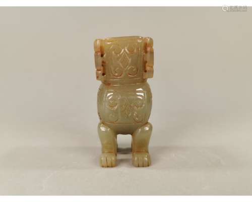 CHINESE ARCHAIC CARVED JADE DING