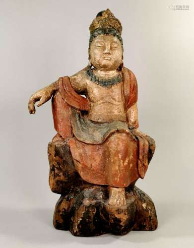 RARE CHINESE WOODEN GUANYIN STATUE