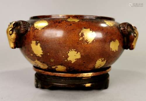 CHINESE GOLD SPLASHED BRONZE CENSER