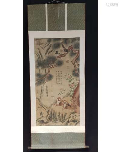CHINESE SCROLL PAINTING OF FOXES