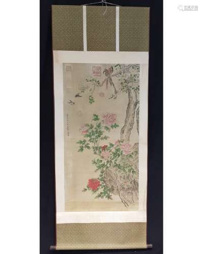 CHINESE SCROLL PAINTING OF FLOWERS