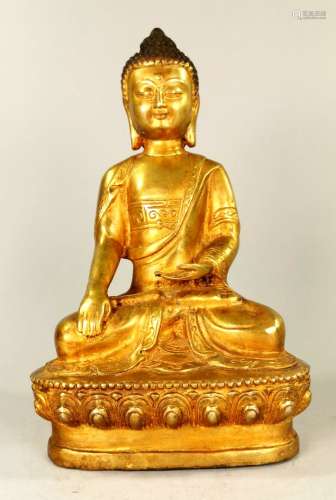 LARGE CHINESE GILDED BRONZE BUDDHA