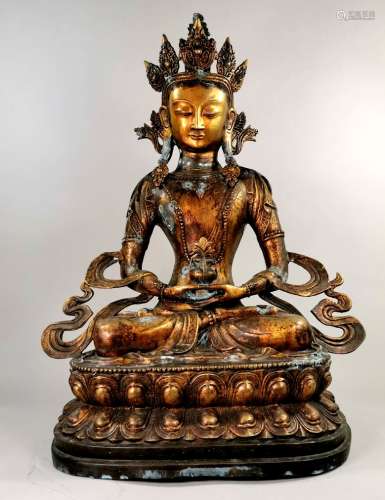 LARGE CHINESE GILDED BRONZE BUDDHA