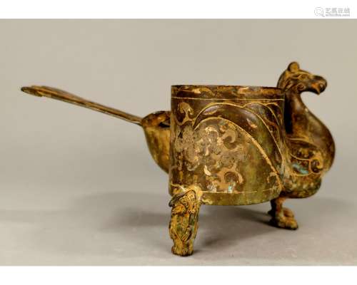 CHINESE ARCHAIC GOLD INLAID VESSEL
