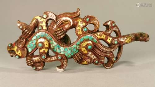 ANCIENT CHINESE INLAID BELT HOOK