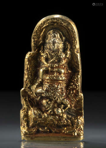 Zwei Goldplaketten mit Shiwa und Wishnu auf Garuda