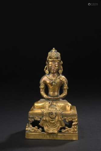 Statuette d'Amitayus en bronze doré Chine, dynasti…