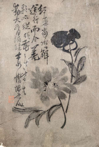 李鱓 花卉 镜框 纸本
