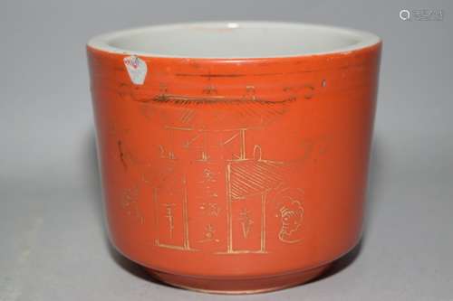 Republic Chinese Gold Painted Iron Red Censer