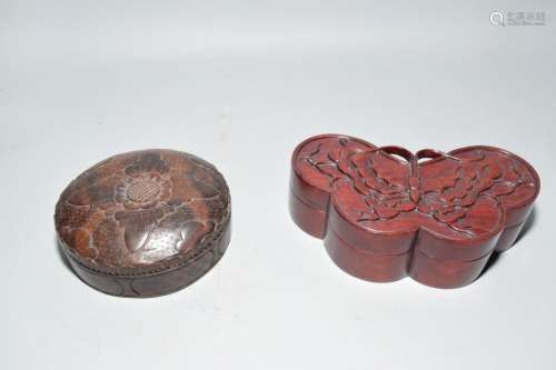 Two Chinese Hongmu Carved Boxes