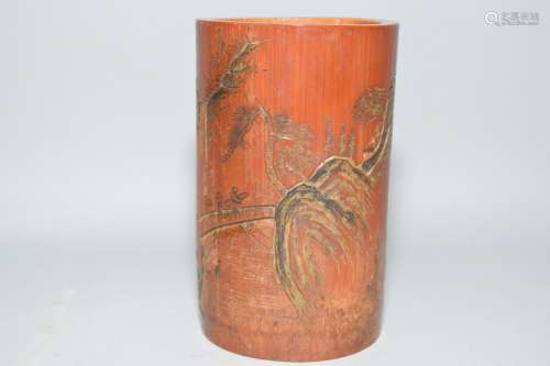 19-20th C. Chinese Bamboo Carved Brush Pot