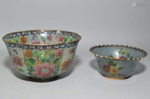 Two Chinese Peking Glass Cloisonne Bowls