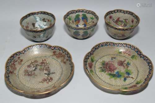 Group of Chinese Peking Glass Cloisonne Tea Wares