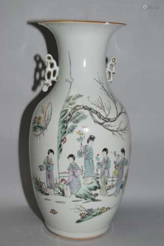 Republic Chinese Famille Rose Maidens Vase