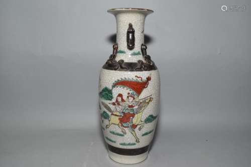 19-20th C. Chinese Faux Ge Glaze WuCai Vase