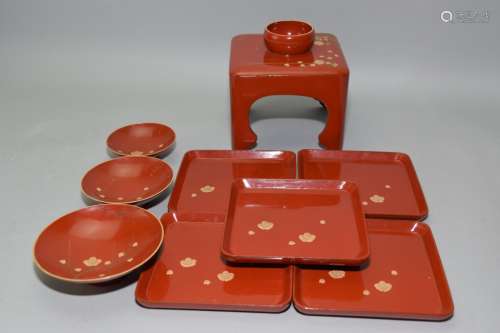 Group of Japanese Red Lacquer Serving Wares