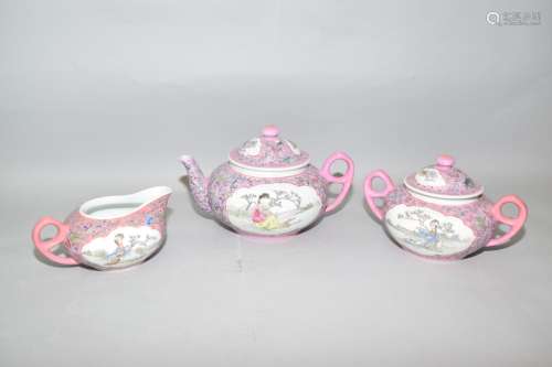Chinese Famille Rose Maidens Tea Set
