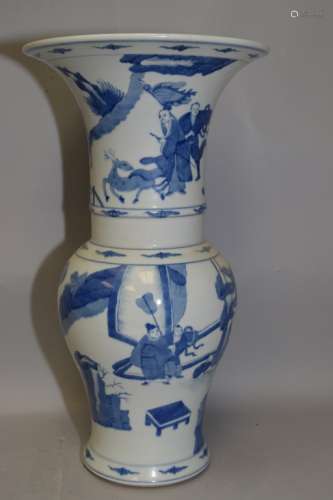 19-20th C. Chinese Faux Kangxi Style B&W Gu Vase