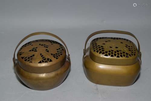 Two 19-20th C. Chinese Brass Hand Warmers
