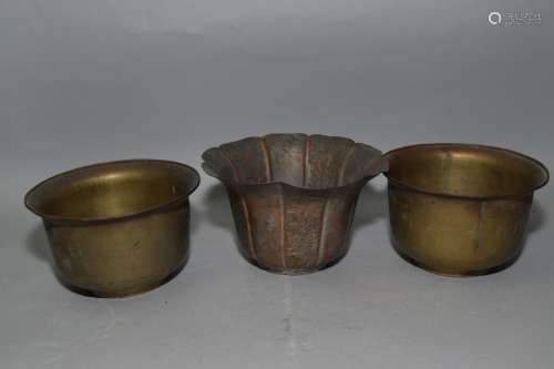 Three Chinese Bronze Flower Pots